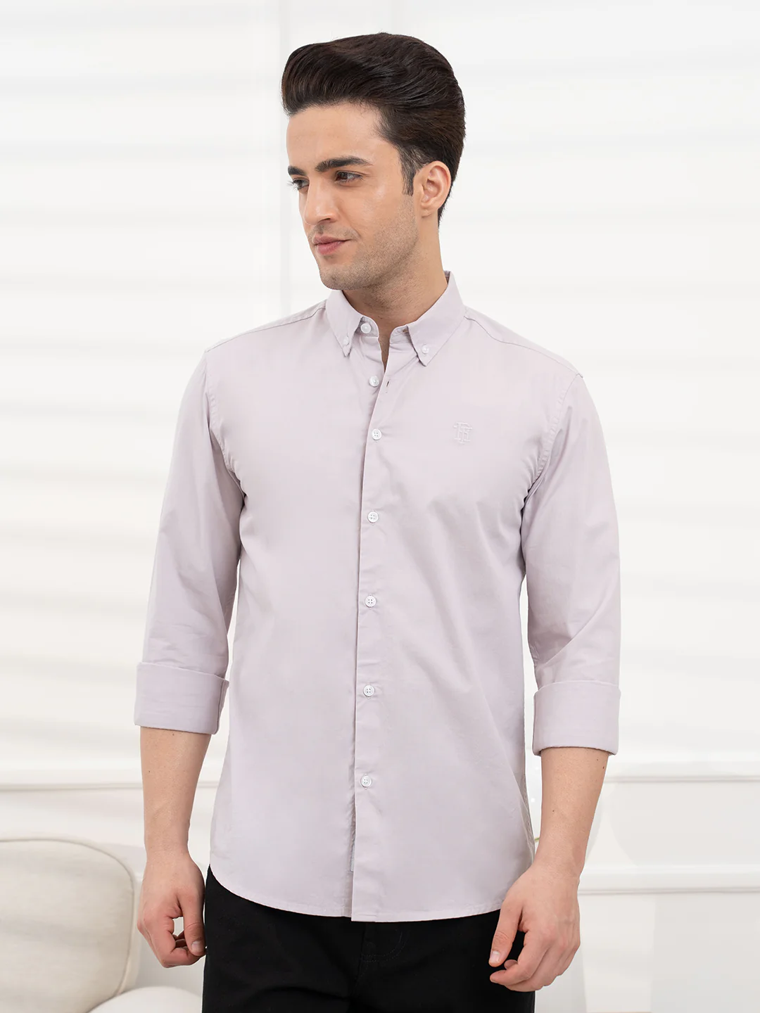 Menâ€™s Light Grey Poplin Shirt | Everyday Cotton Sophistication - Image 3
