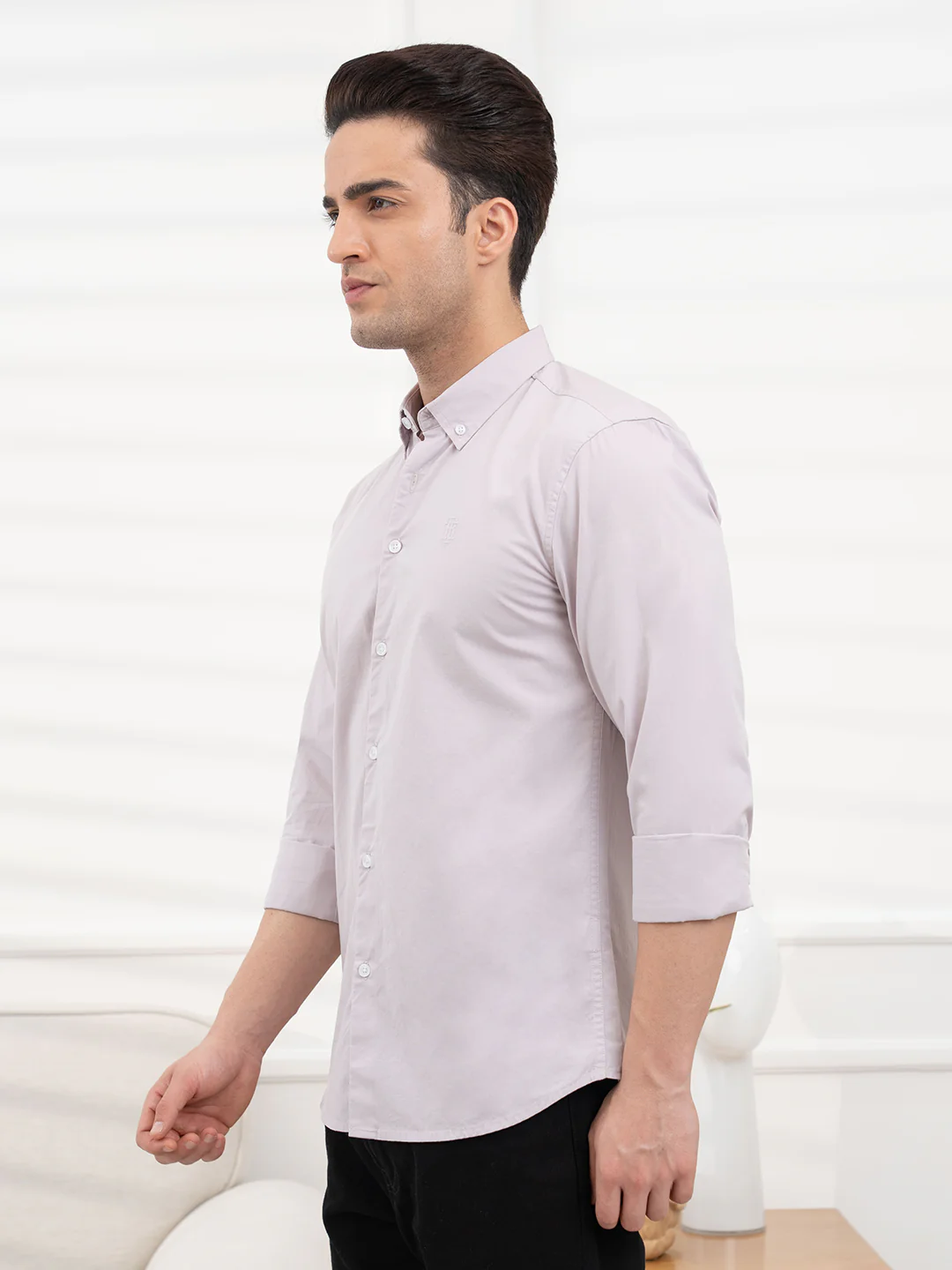 Menâ€™s Light Grey Poplin Shirt | Everyday Cotton Sophistication - Image 4