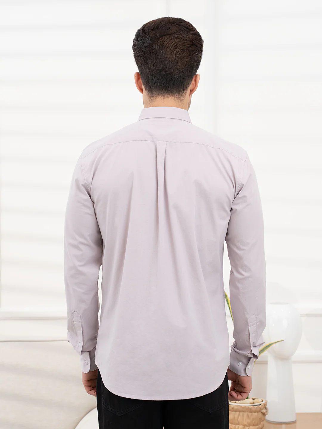 Menâ€™s Light Grey Poplin Shirt | Everyday Cotton Sophistication - Image 5