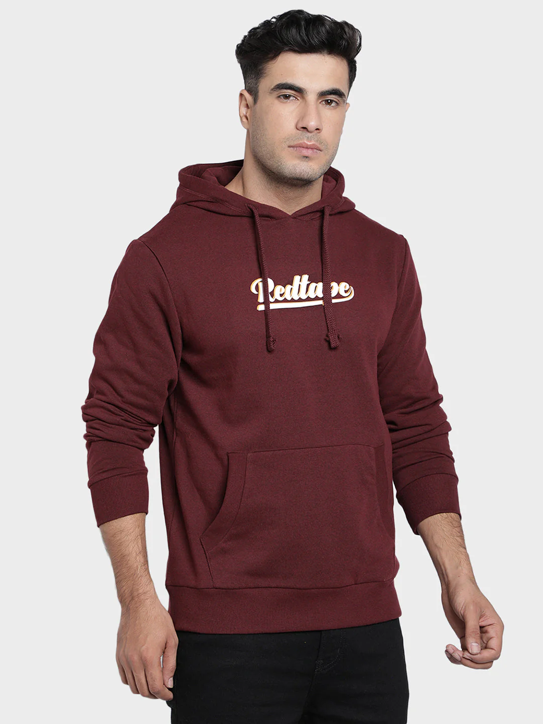 Men's Maroon Melange Graphic Print Cotton Poly Fleece Hoodie - Image 3