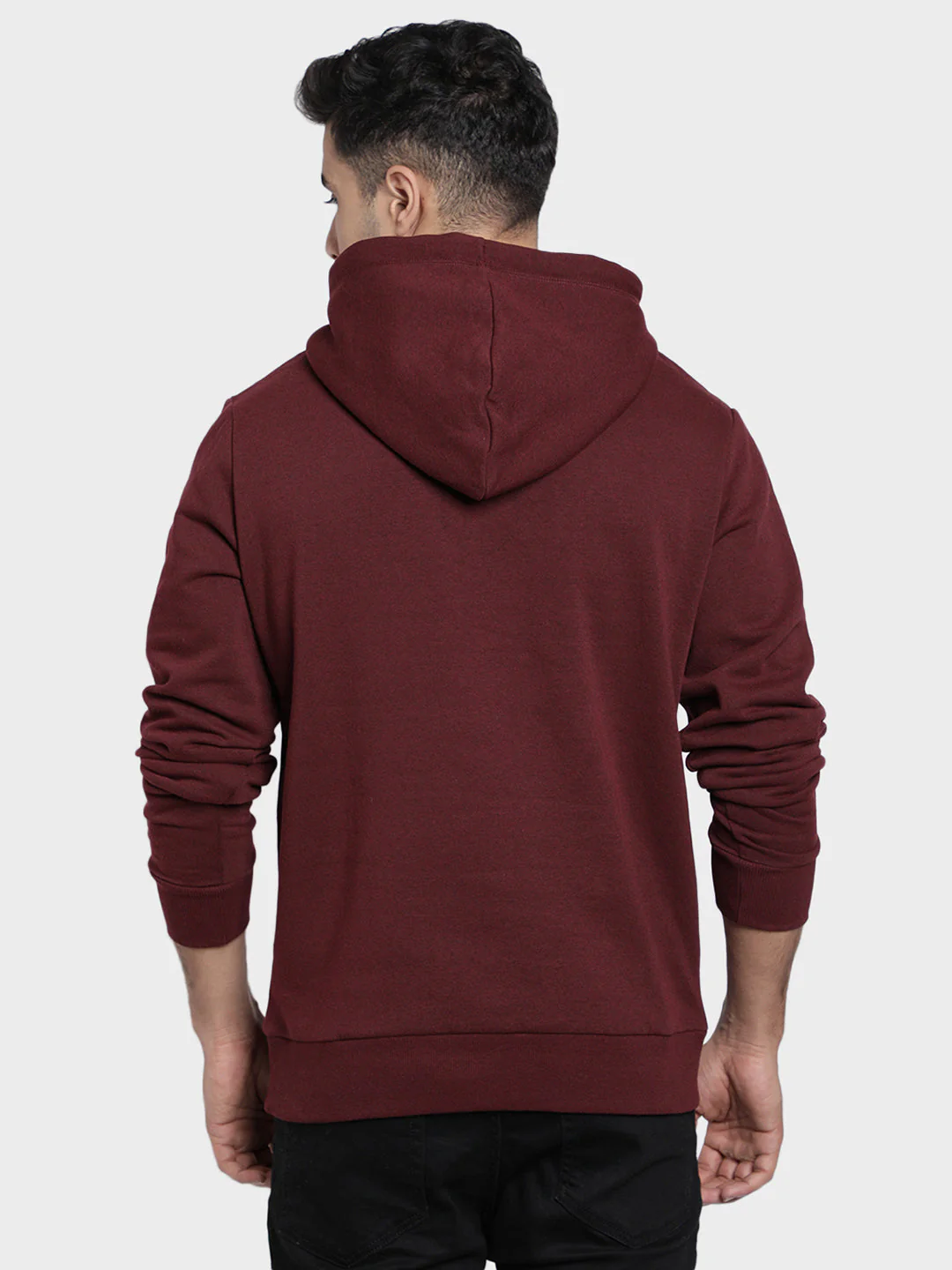 Men's Maroon Melange Graphic Print Cotton Poly Fleece Hoodie - Image 4