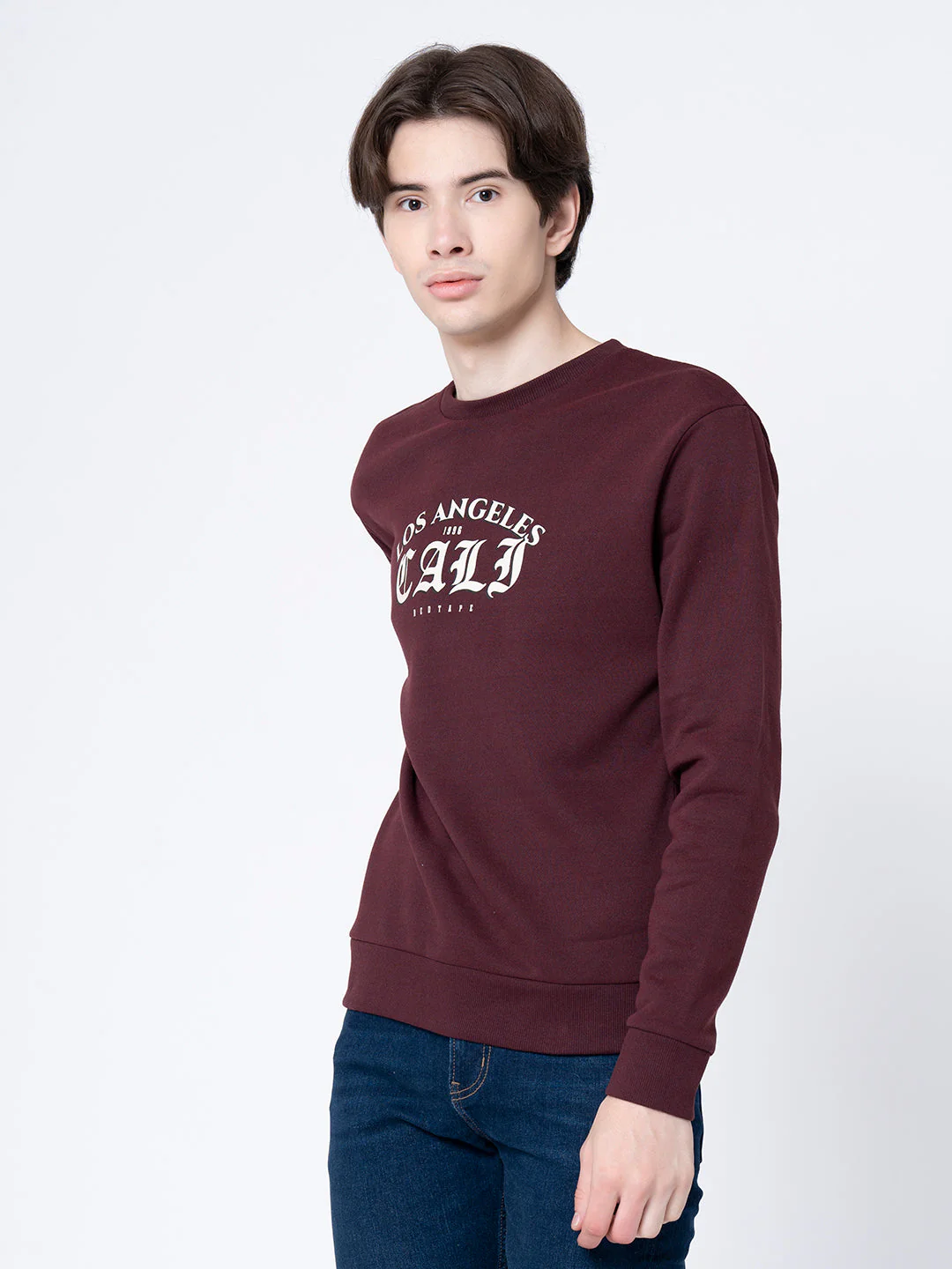 Men's Maroon Melange Printed Sweatshirt - Image 2