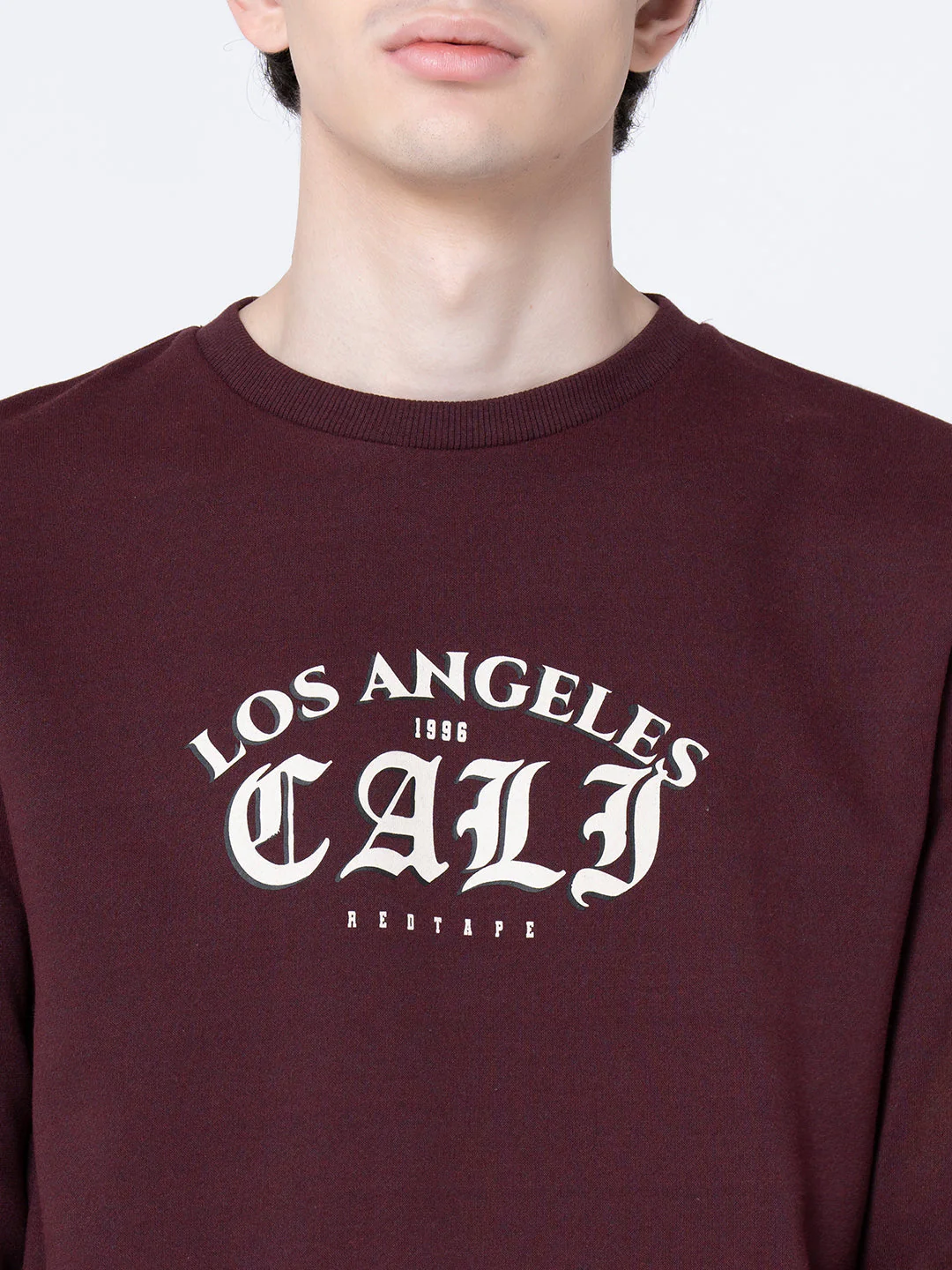 Men's Maroon Melange Printed Sweatshirt - Image 4