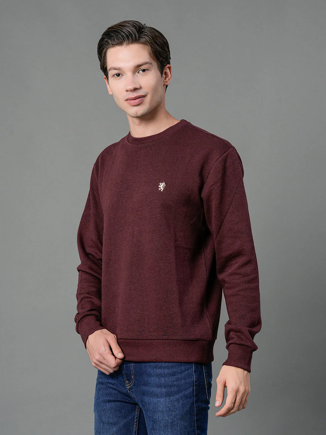 Men's Maroon Melange Solid Sweatshirt - Image 2