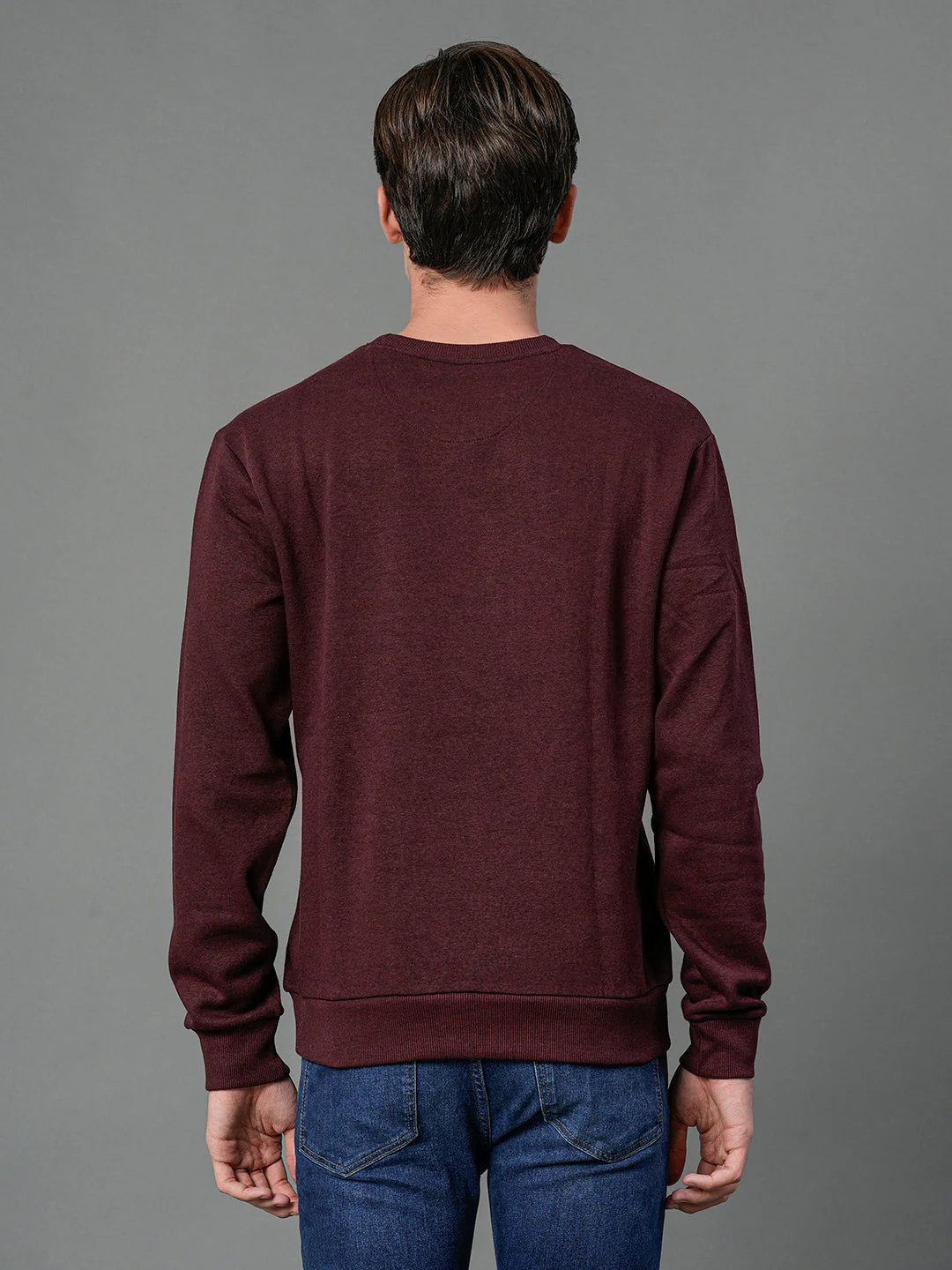 Men's Maroon Melange Solid Sweatshirt - Image 3