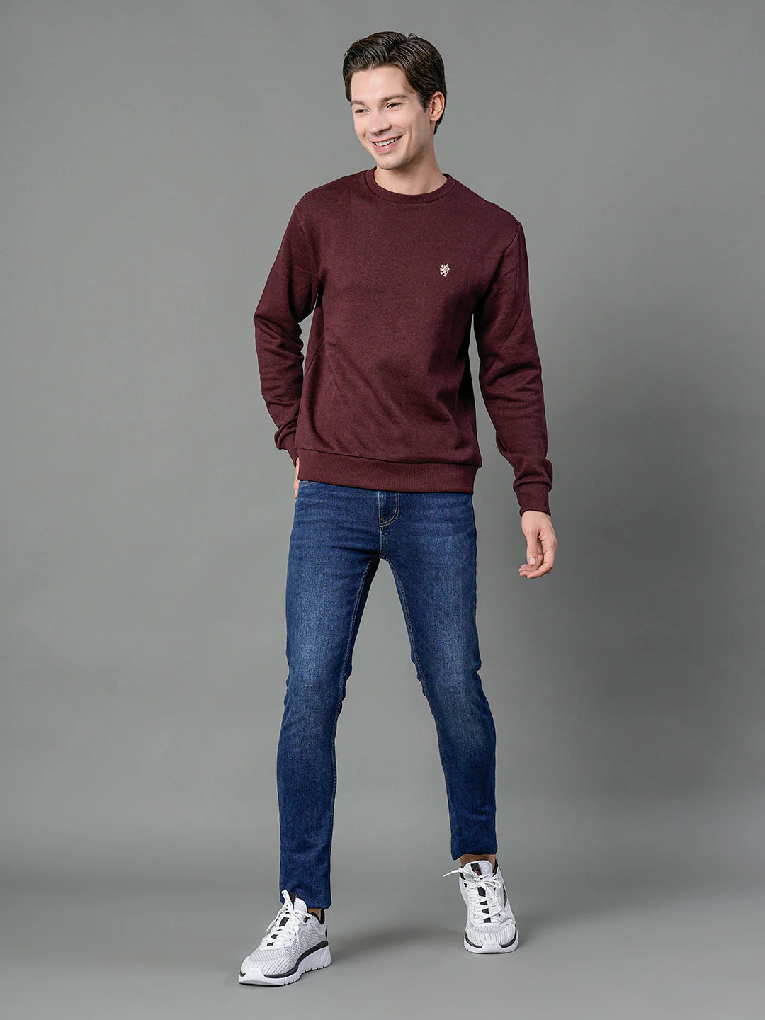 Men's Maroon Melange Solid Sweatshirt - Image 5