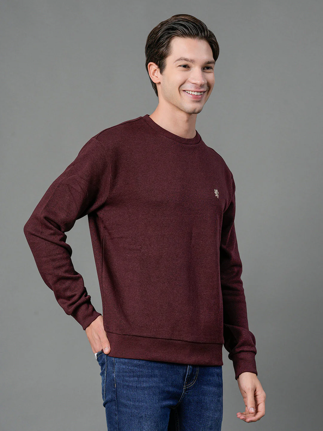 Men's Maroon Melange Solid Sweatshirt - Image 6