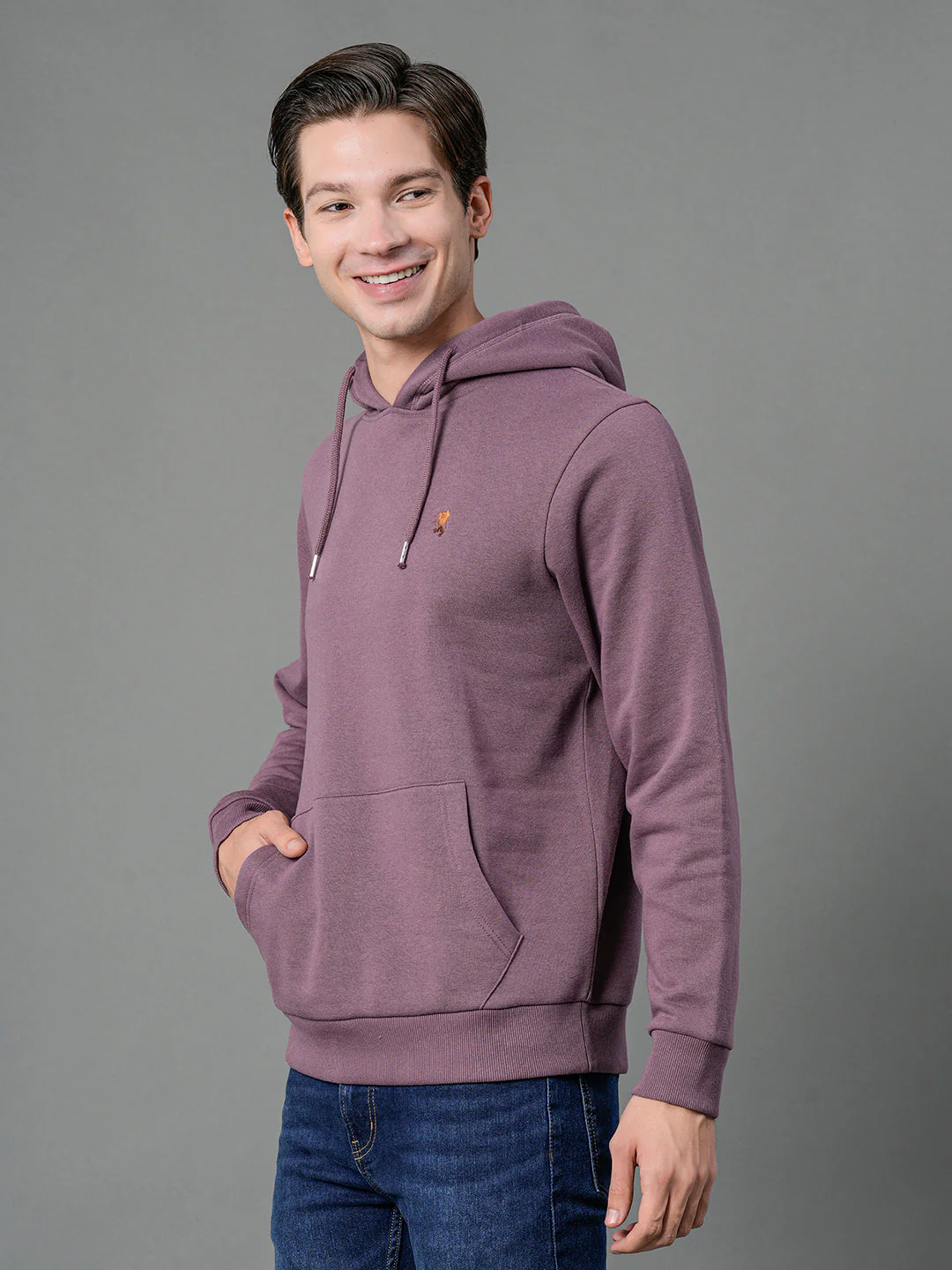 Men's Mauve Solid Hoodie - Image 2