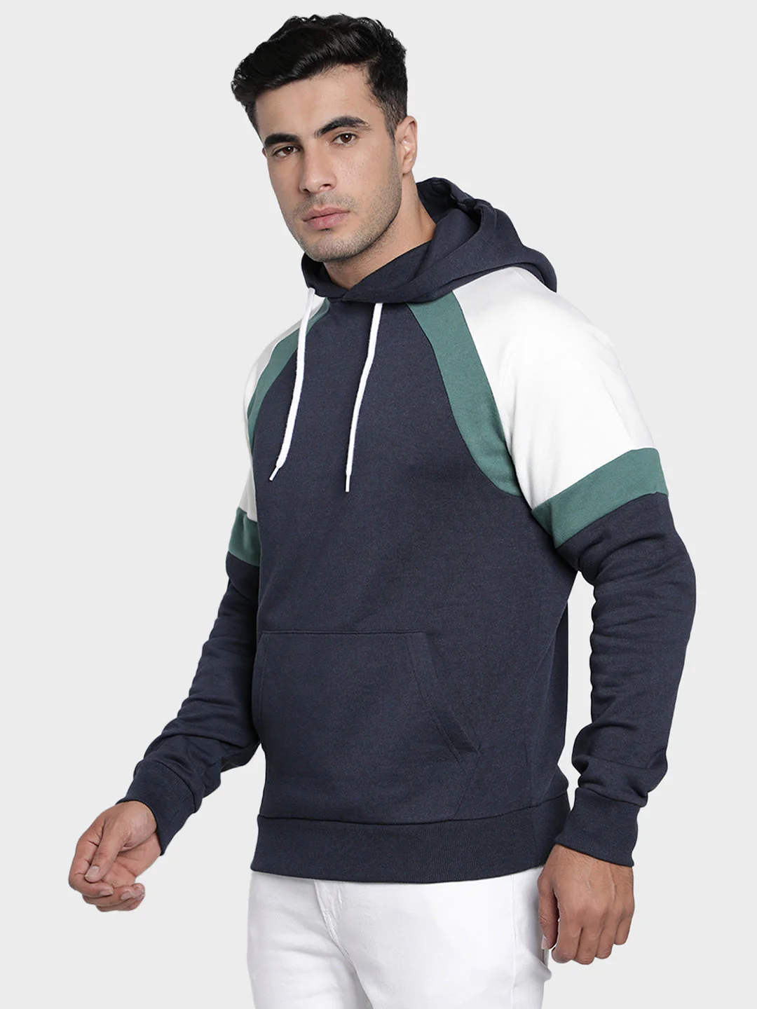 Men's Midnight Blue Color Block Cotton Polyester Sweatshirt - Image 2