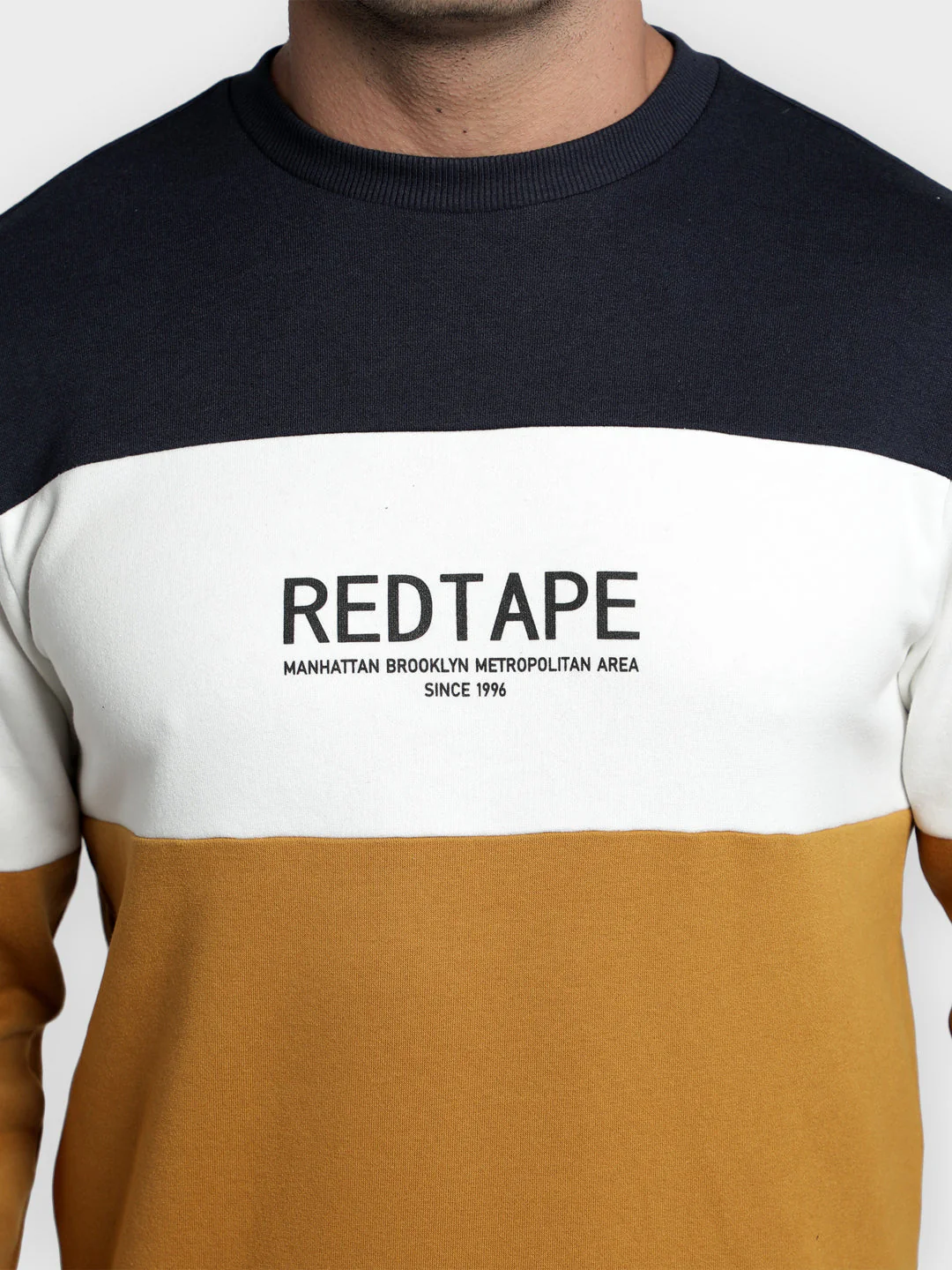 Men's Mustard Color Block Graphic Print Cotton Poly Fleece Sweatshirt - Image 4