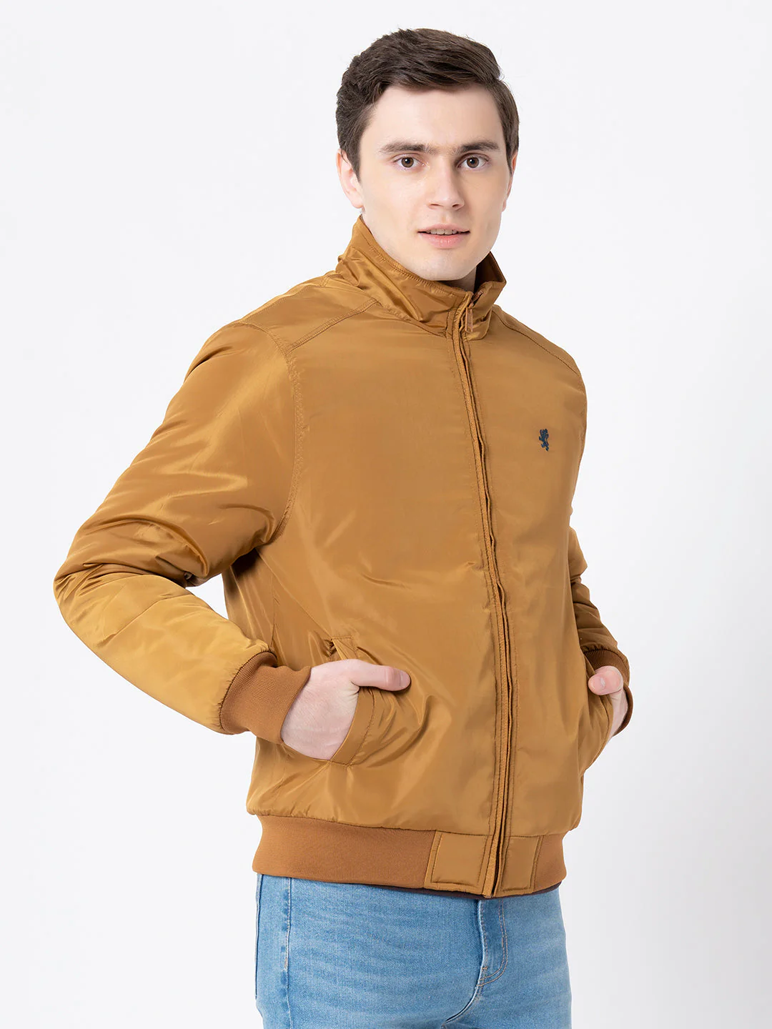 Men's Mustard Solid Jacket - Image 2