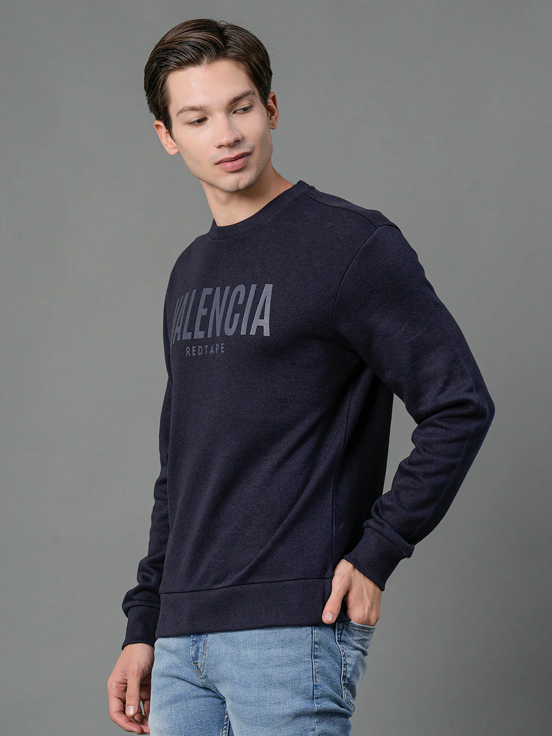 Men's Navy Blue Graphic Print Sweatshirt - Image 2