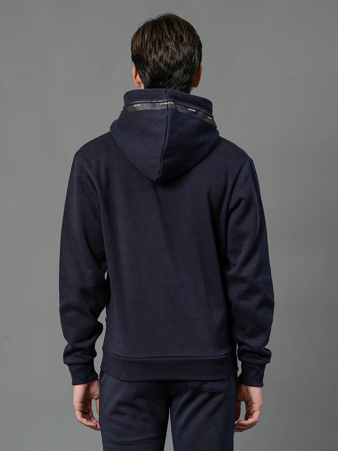 Men's Navy Blue Solid Hoodie - Image 3
