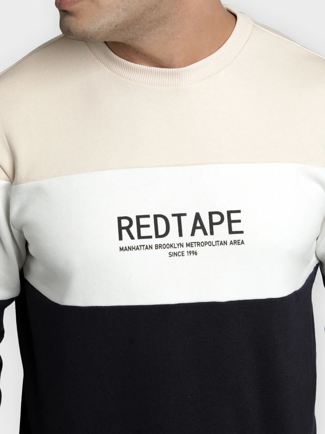 Men's Navy Color Block Graphic Print Cotton Poly Fleece Sweatshirt - Image 4