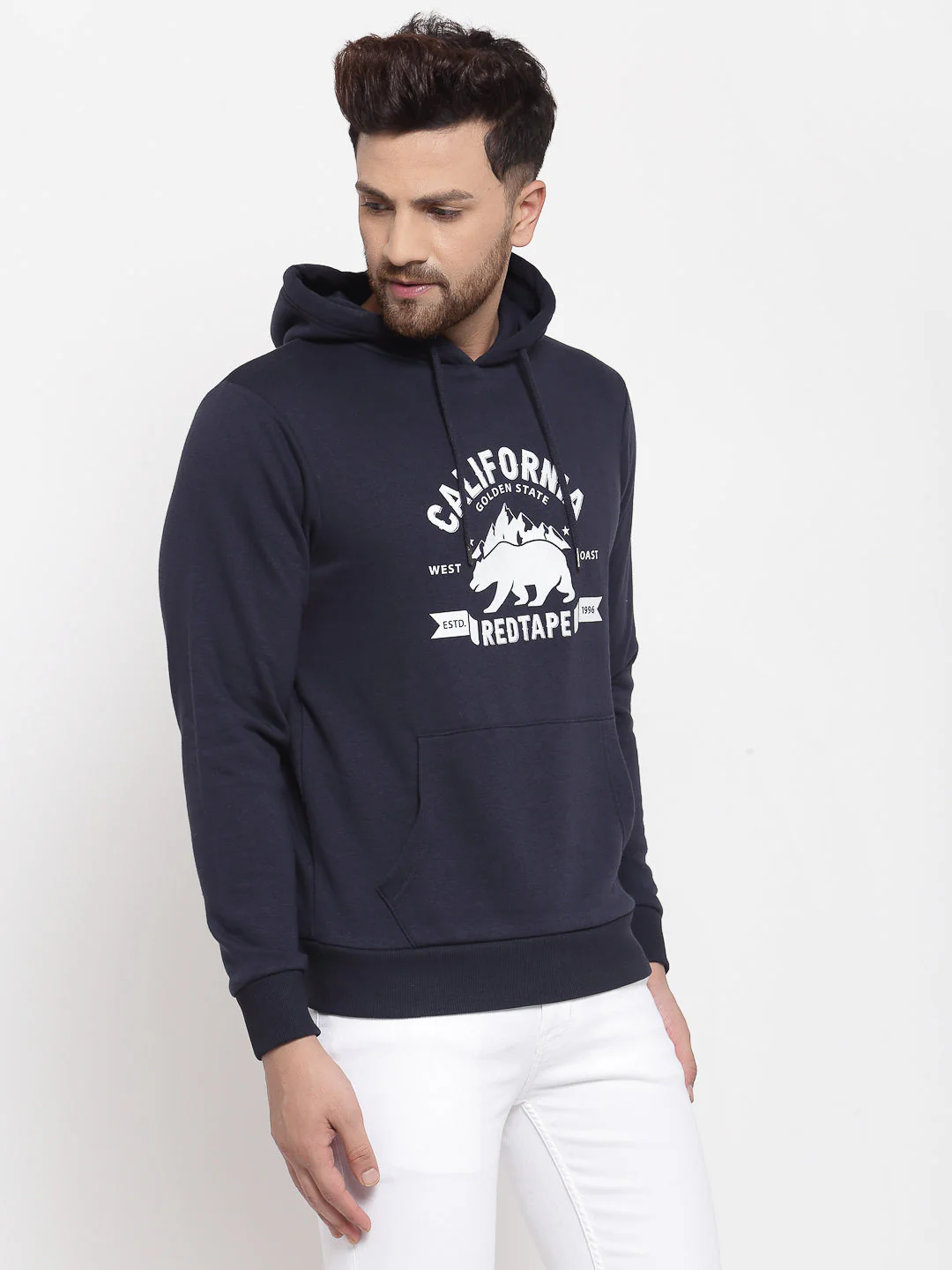 Men's Navy Graphic Print Hoodie - Image 2