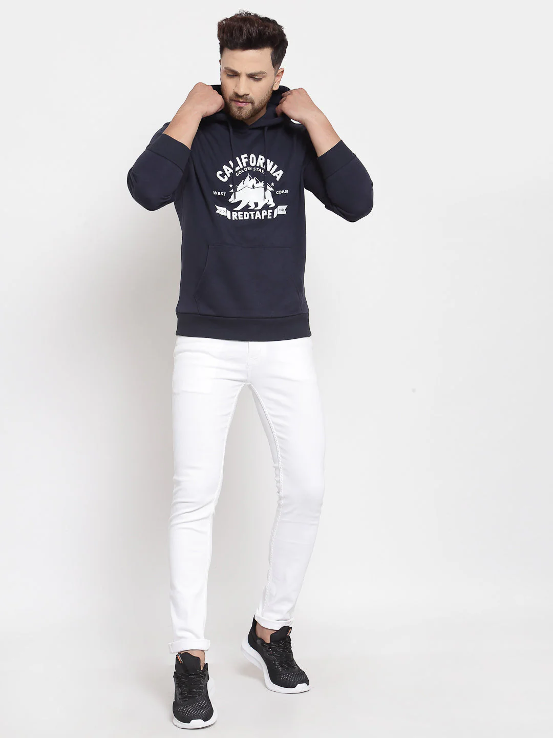 Men's Navy Graphic Print Hoodie - Image 4