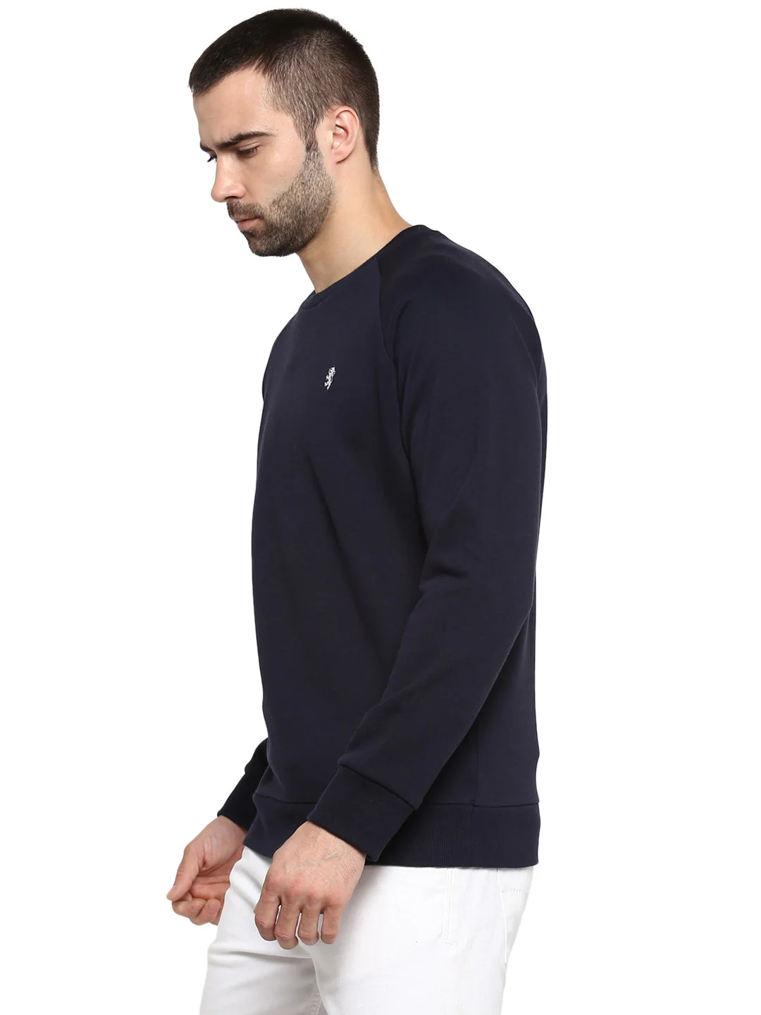Men's Navy Solid Cotton Poly Fleece Sweatshirt - Image 2