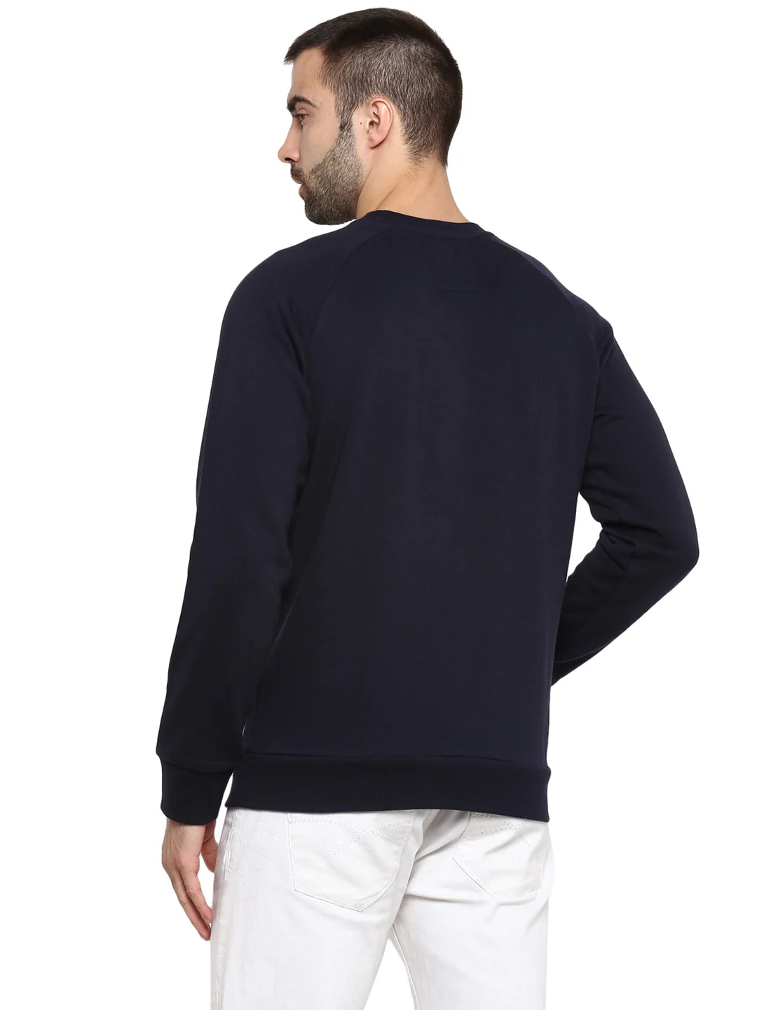 Men's Navy Solid Cotton Poly Fleece Sweatshirt - Image 3