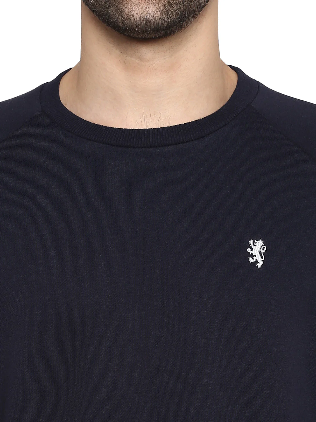 Men's Navy Solid Cotton Poly Fleece Sweatshirt - Image 4