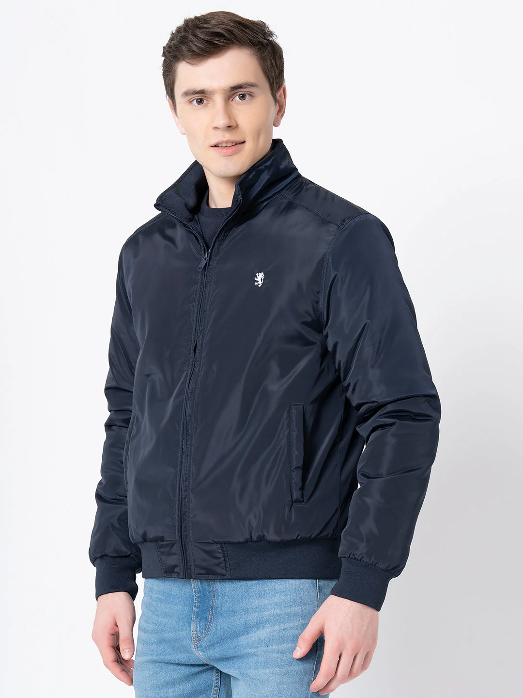 Men's Navy Solid Jacket - Image 2