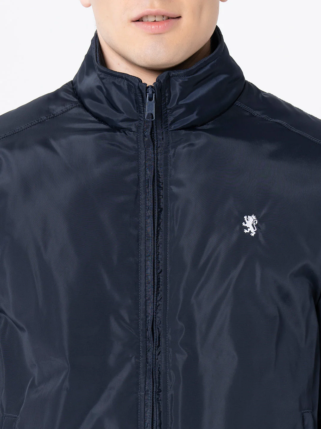 Men's Navy Solid Jacket - Image 4