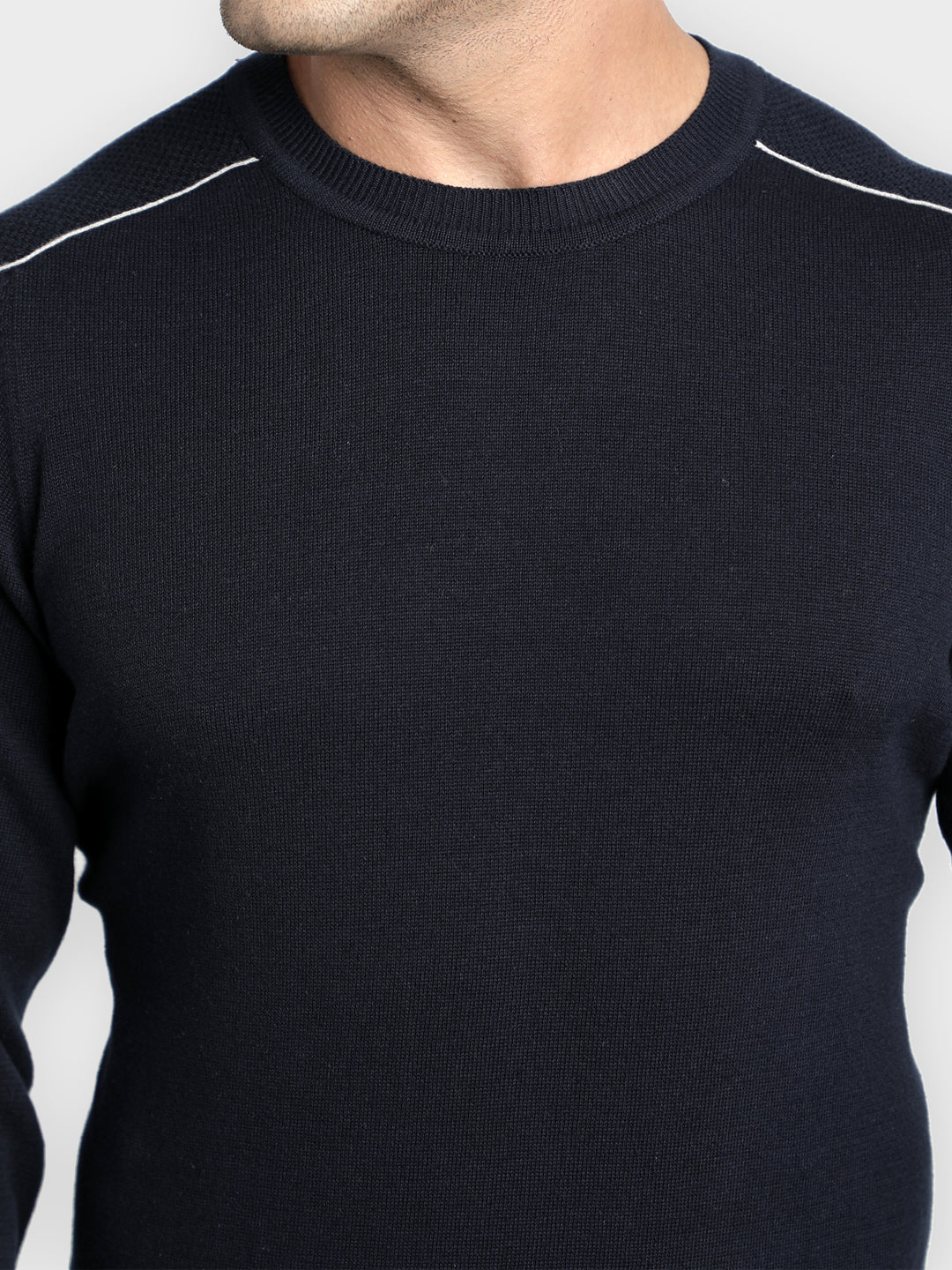Men's Navy Solid Pure Cotton Sweater - Image 4