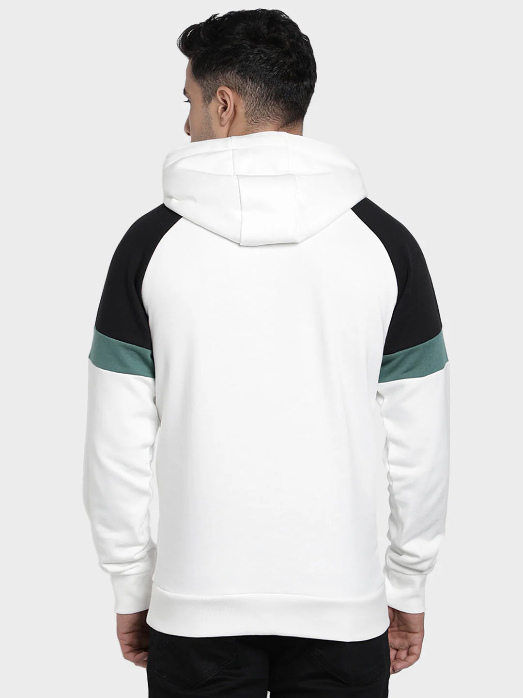 Men's Off White Color Block Cotton Polyester Hoodie - Image 4