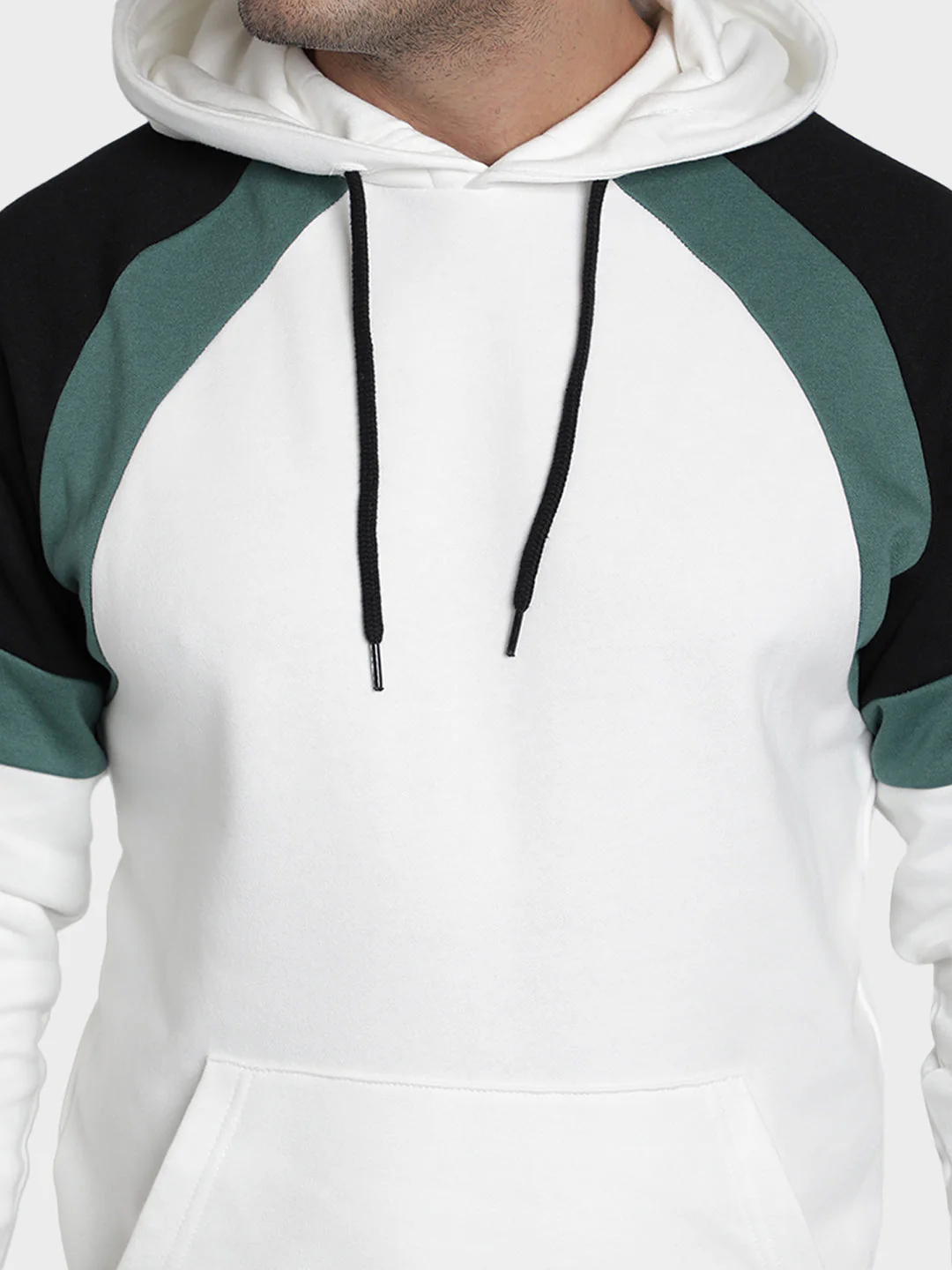 Men's Off White Color Block Cotton Polyester Hoodie - Image 5