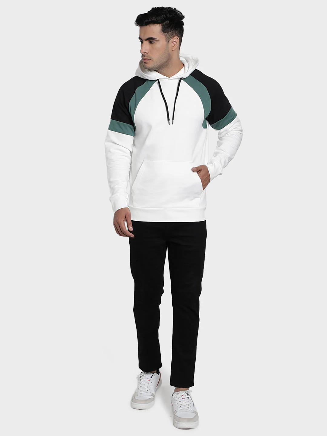 Men's Off White Color Block Cotton Polyester Hoodie - Image 7
