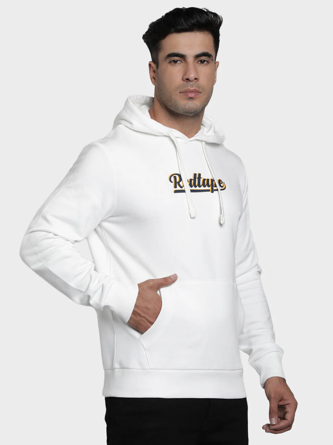 Men's Off White Graphic Print Cotton Poly Fleece Hoodie - Image 2