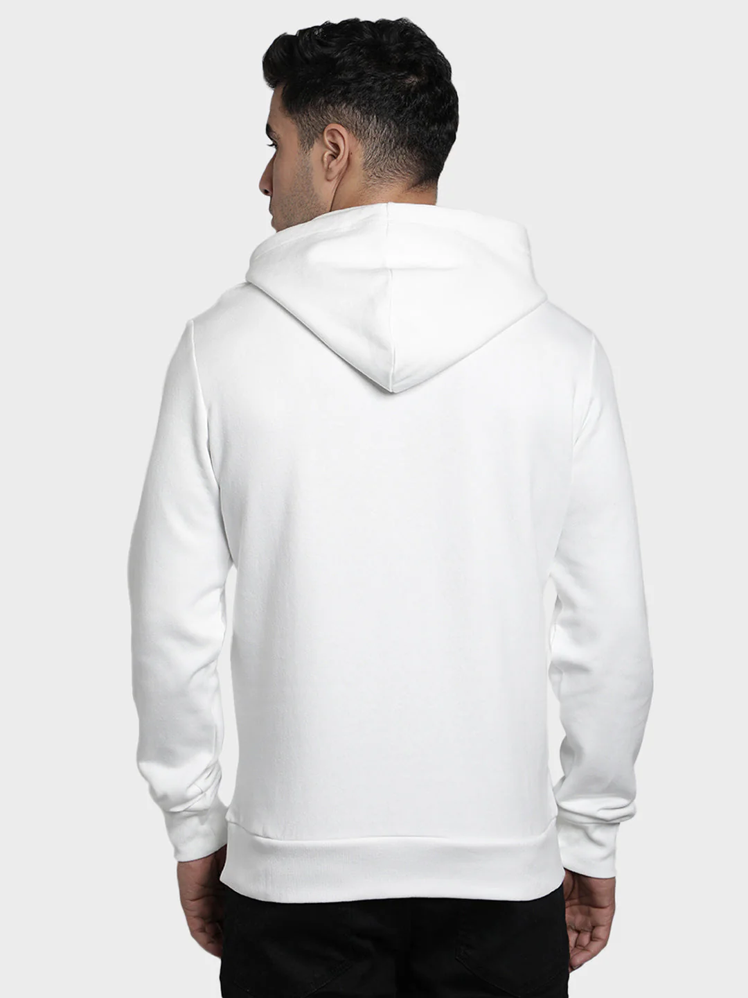 Men's Off White Graphic Print Cotton Poly Fleece Hoodie - Image 3