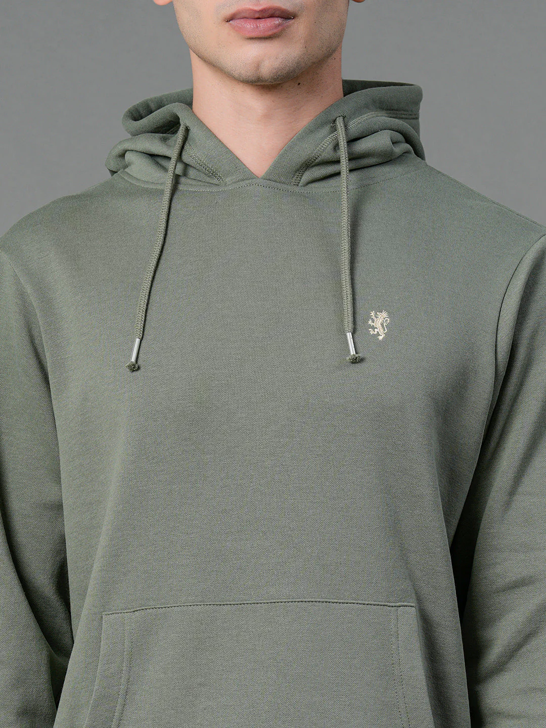 Men's Olive Solid Hoodie - Image 4