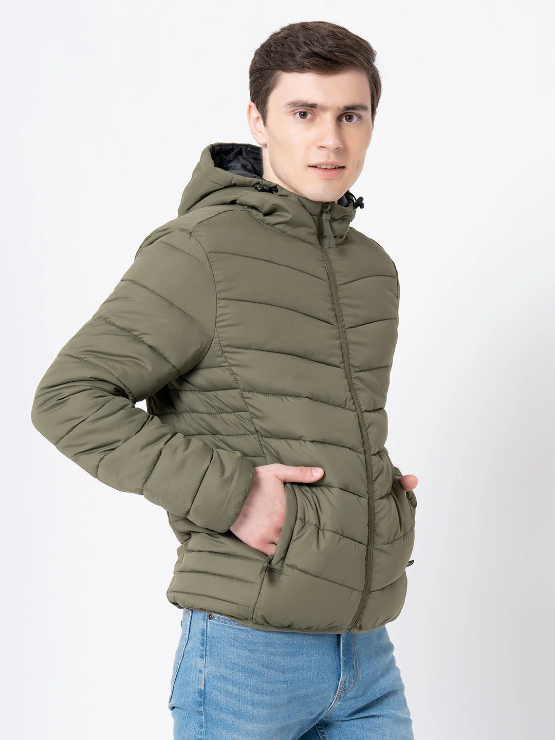 Men's Olive Solid Jacket - Image 2