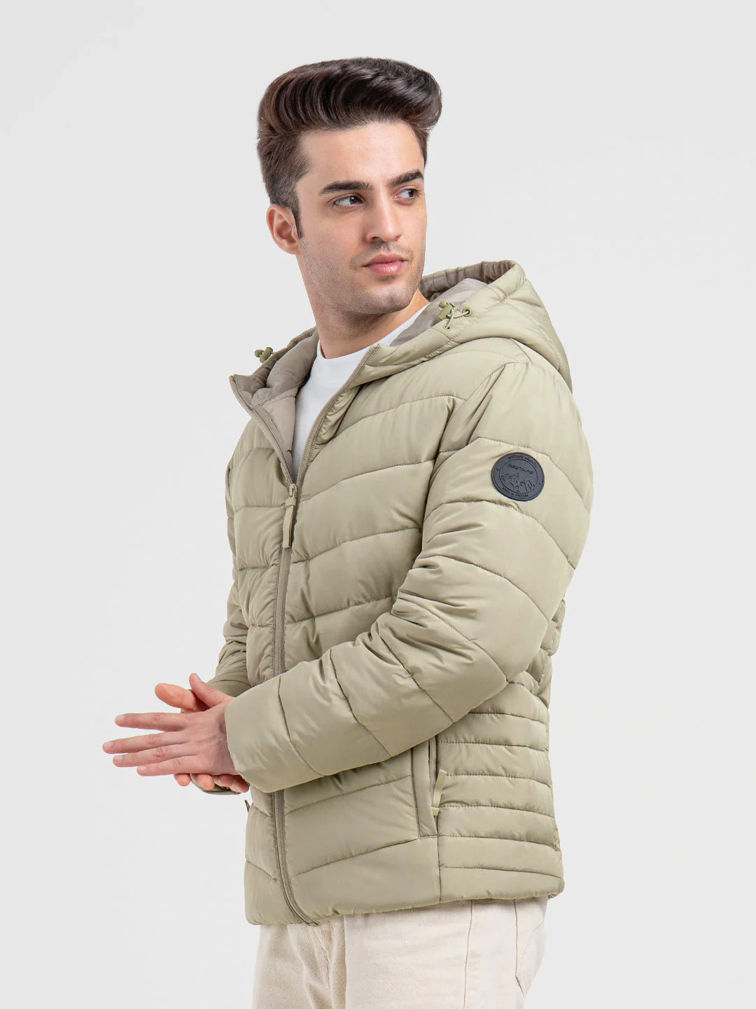 Mens Olive Hooded Winter Jacket | Classic Puffer Comfort - Image 3