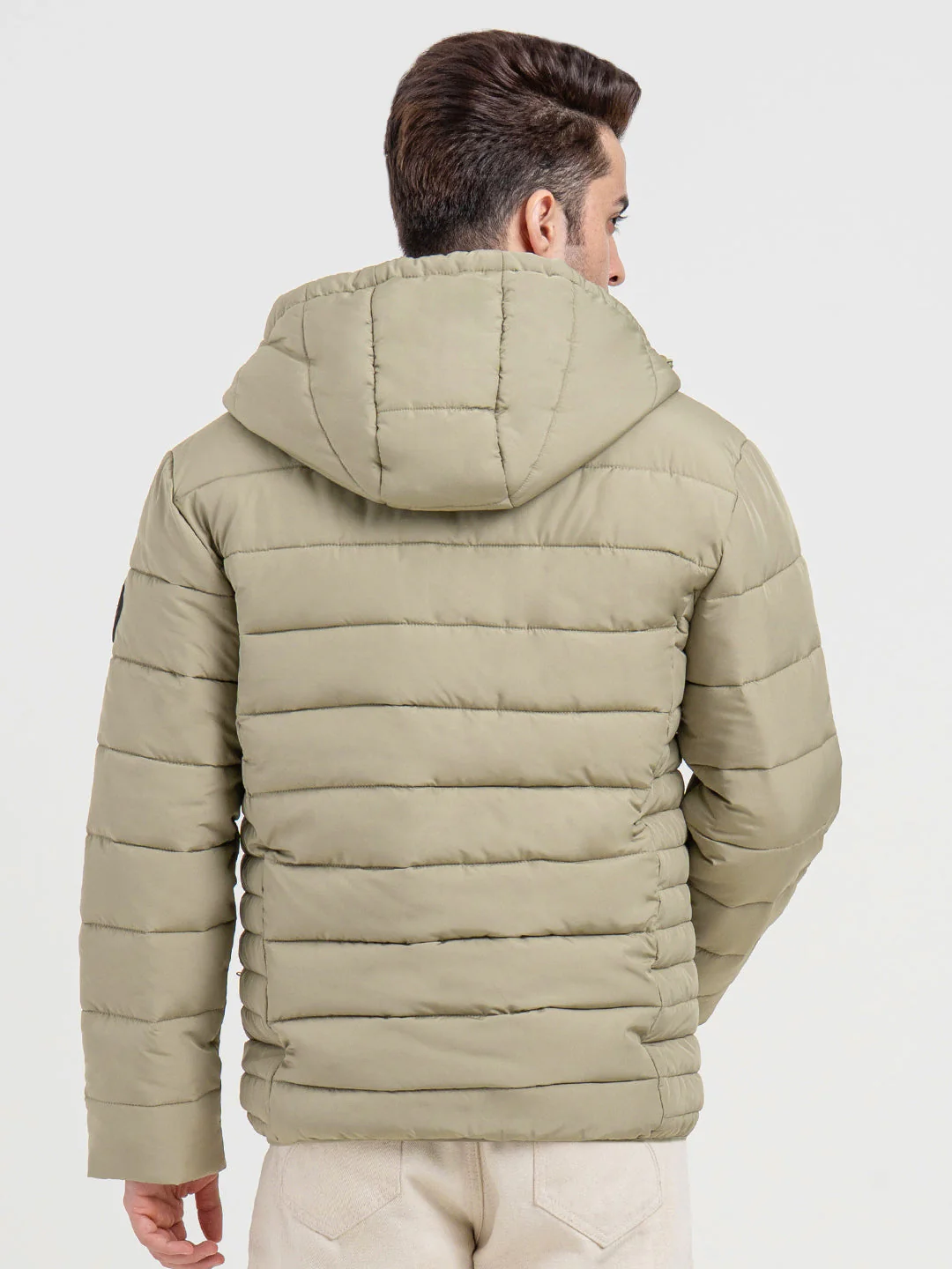Mens Olive Hooded Winter Jacket | Classic Puffer Comfort - Image 4