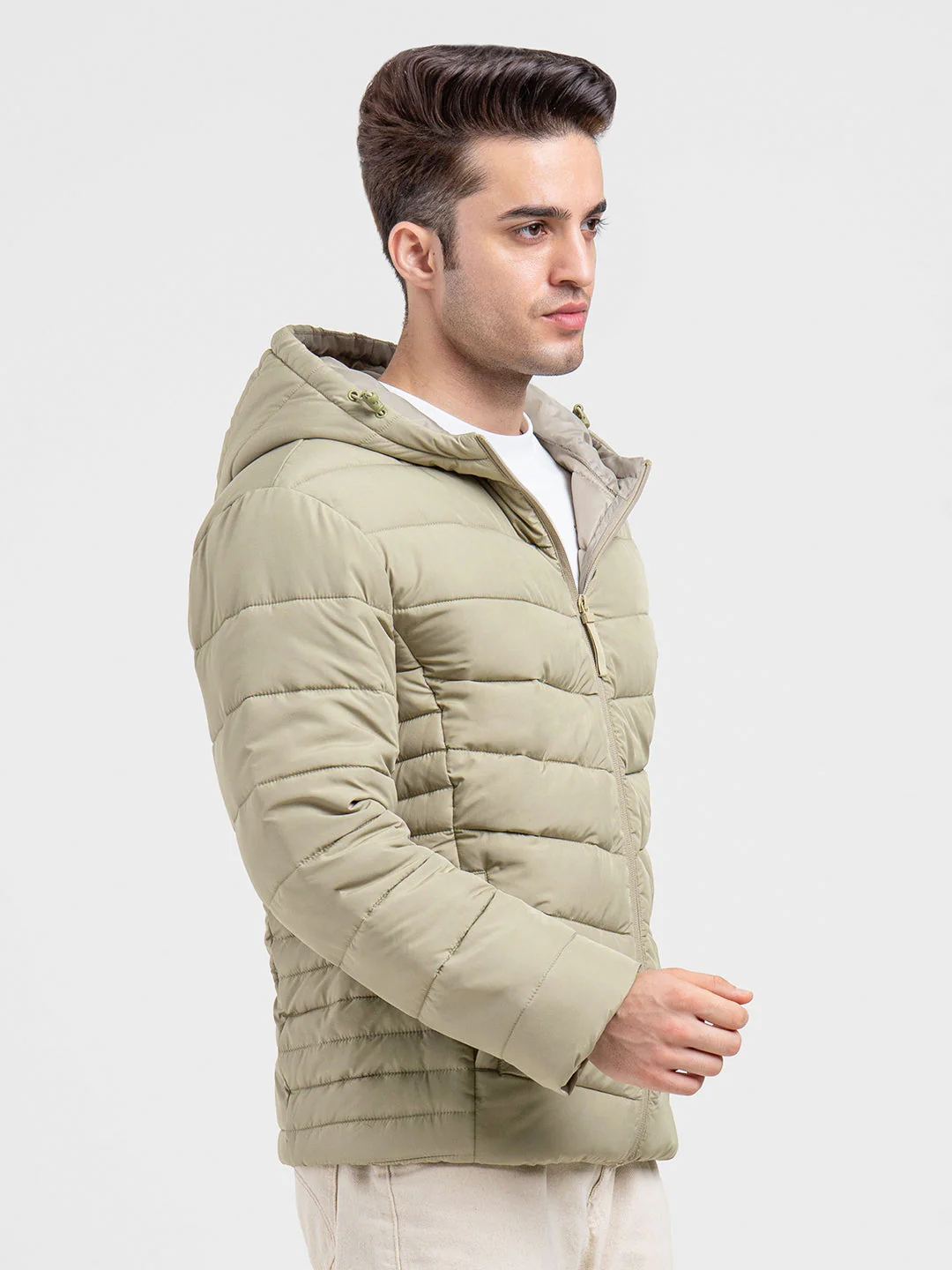 Mens Olive Hooded Winter Jacket | Classic Puffer Comfort - Image 6