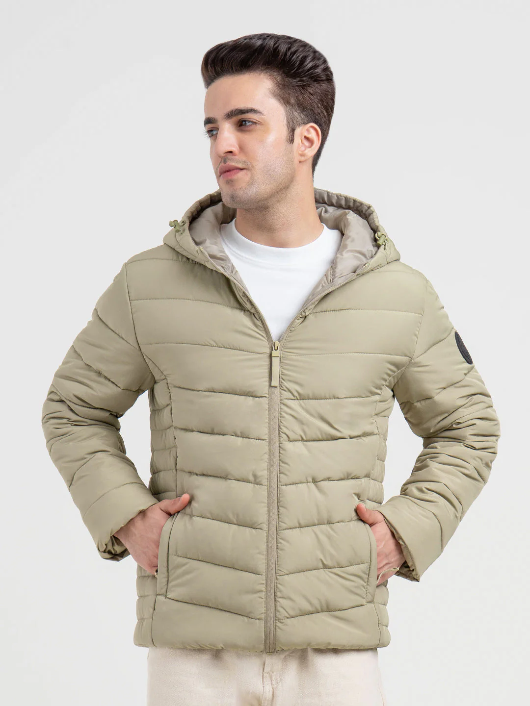Mens Olive Hooded Winter Jacket | Classic Puffer Comfort - Image 7