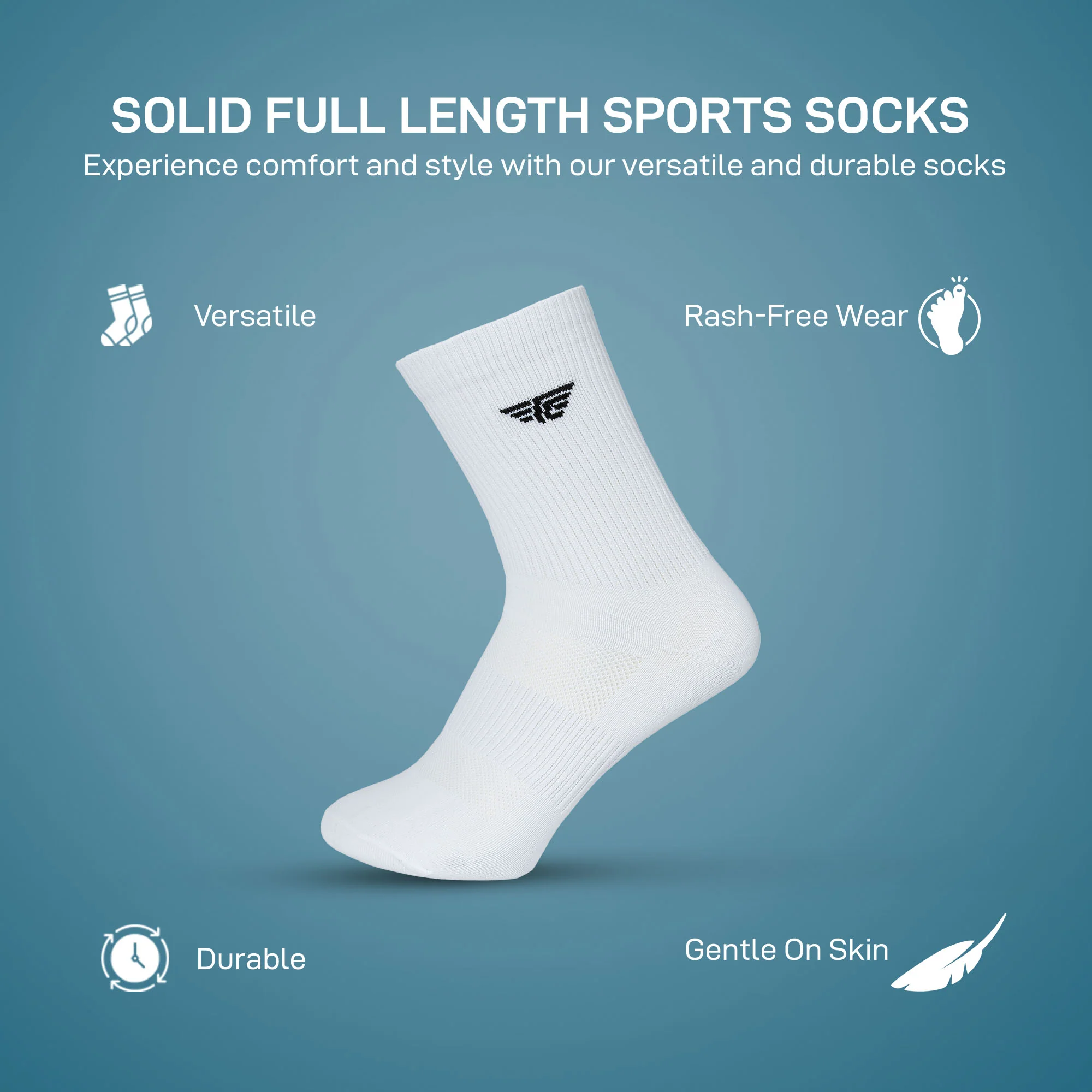 Solid Full Length Sports Socks for Men pack of 3 Pairs - Image 2