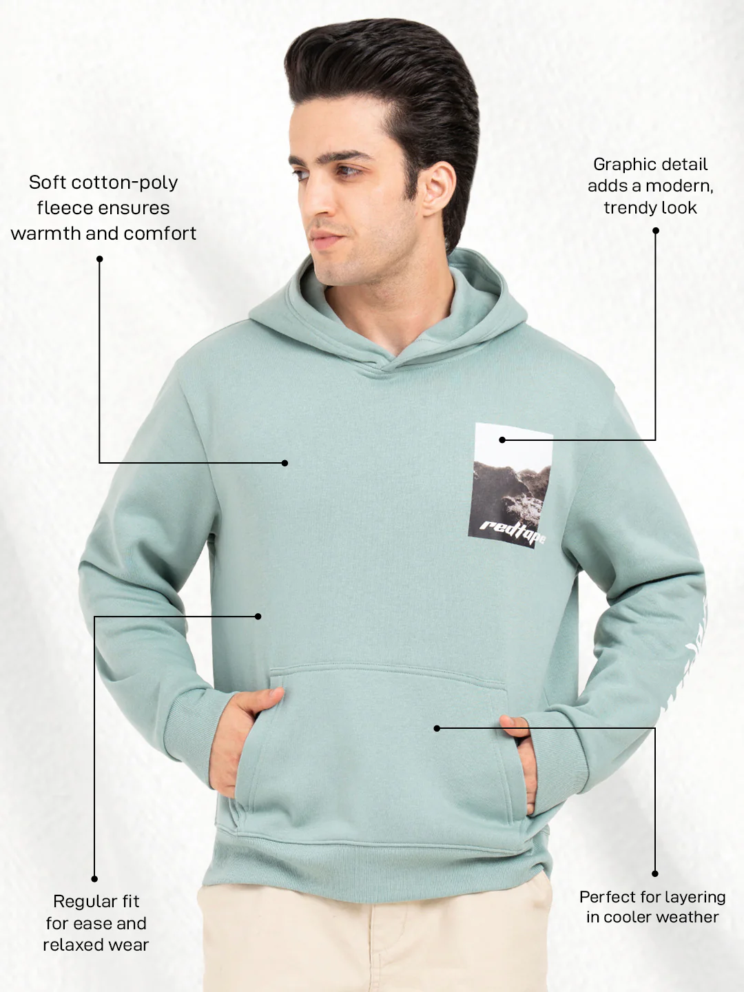 Men's Pastel Green Graphic Hoodie  | Casual Winter Comfort - Image 3