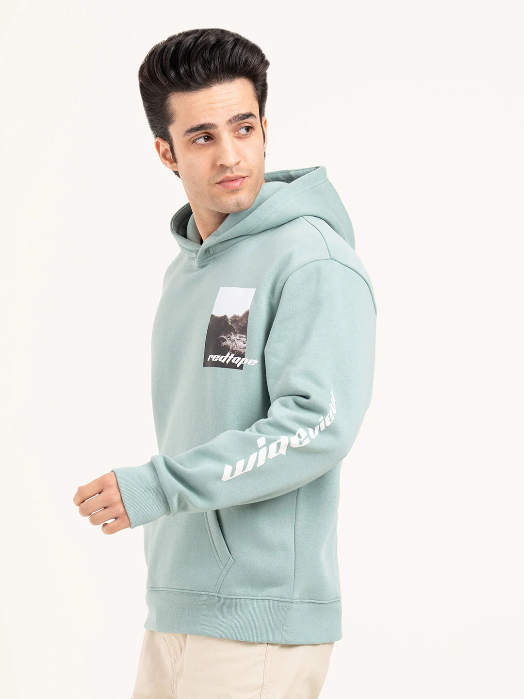 Men's Pastel Green Graphic Hoodie  | Casual Winter Comfort - Image 4
