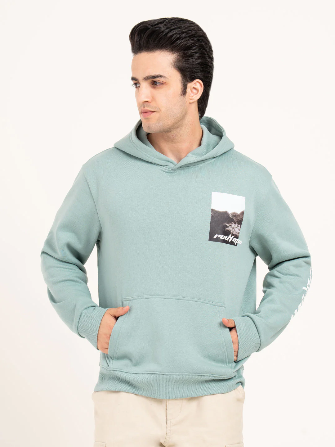 Men's Pastel Green Graphic Hoodie  | Casual Winter Comfort - Image 5