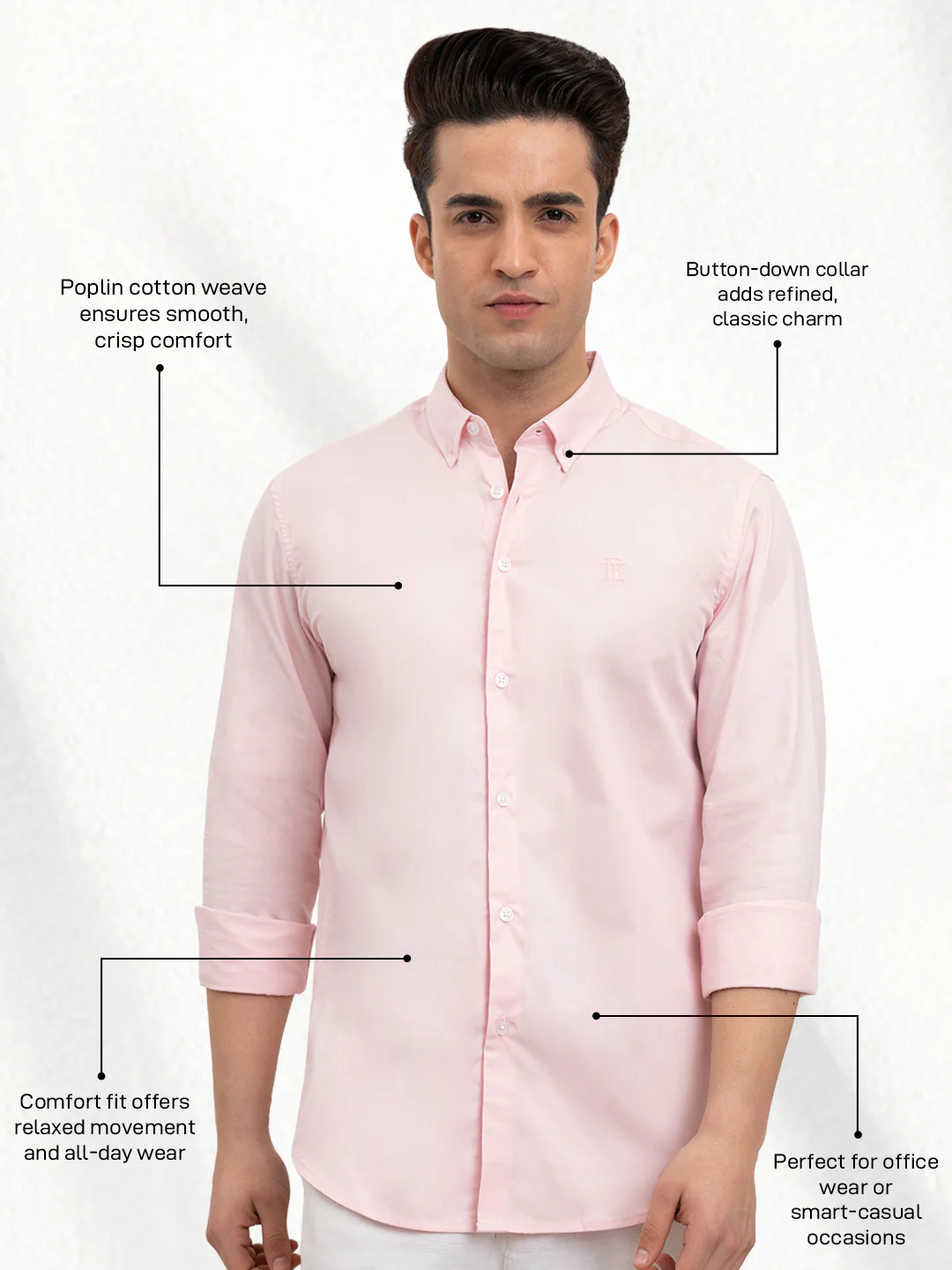 Menâ€™s Pink Poplin Shirt | Smooth Cotton Sophistication - Image 2