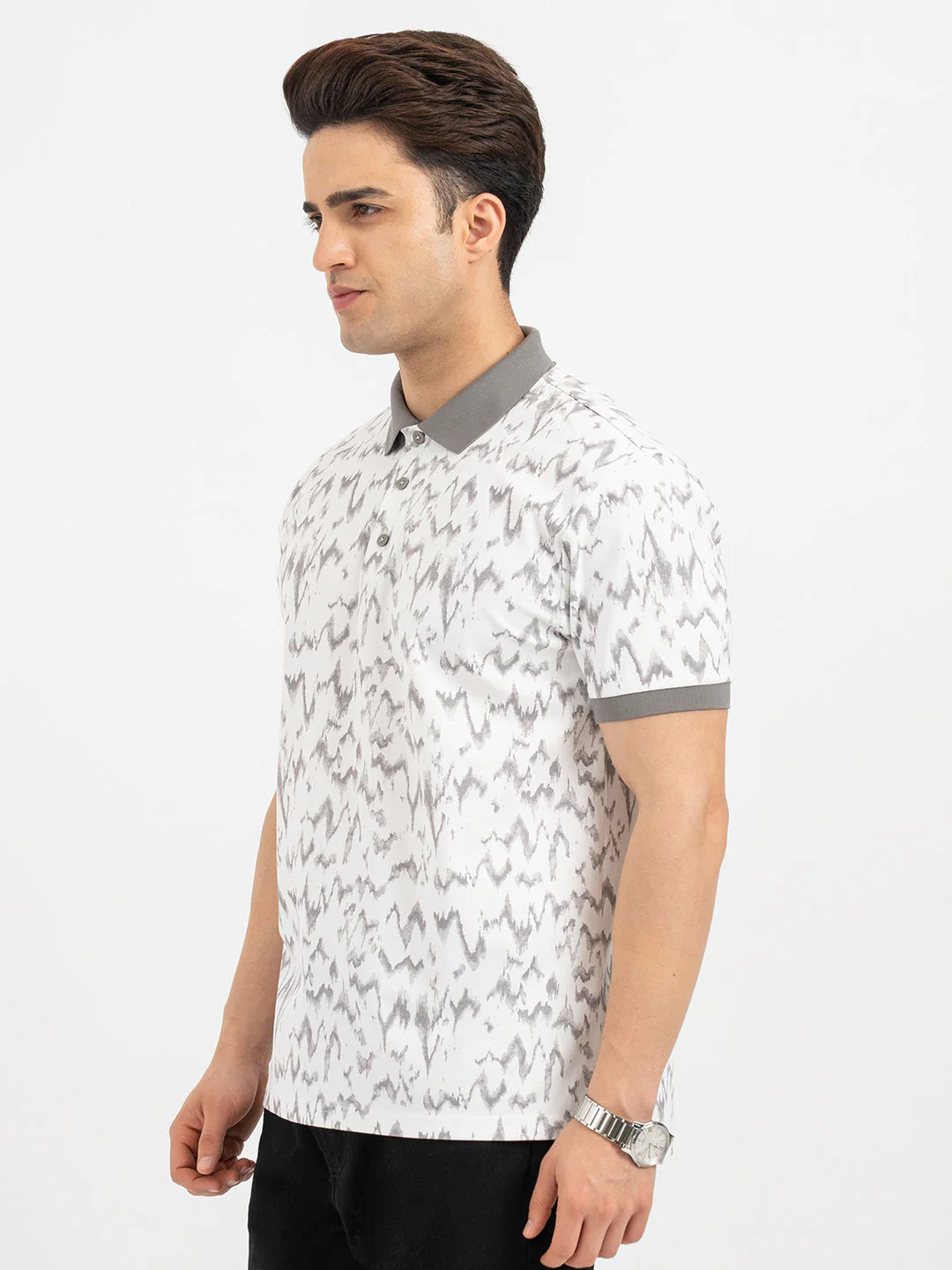 Men's Polo T-Shirt in White And Grey - Image 2