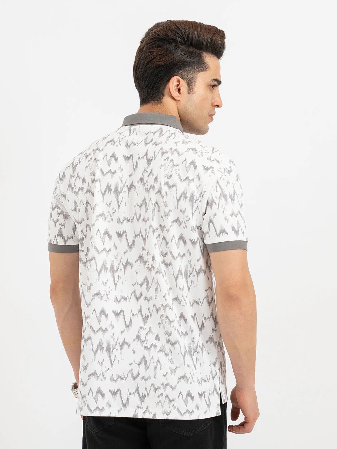 Men's Polo T-Shirt in White And Grey - Image 3