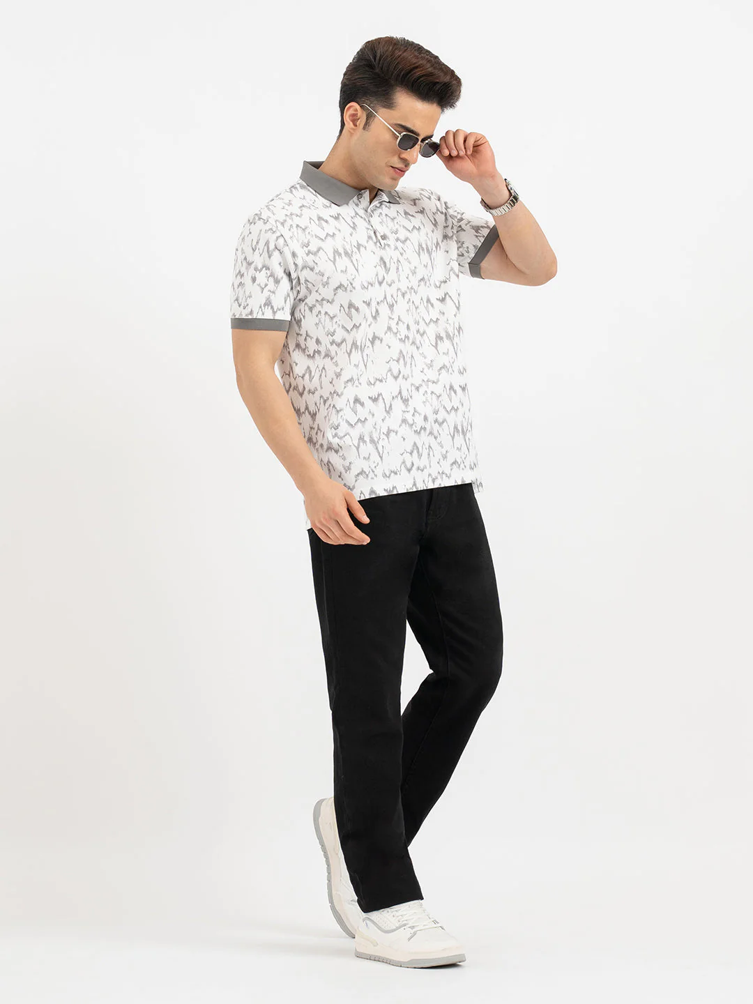 Men's Polo T-Shirt in White And Grey - Image 5
