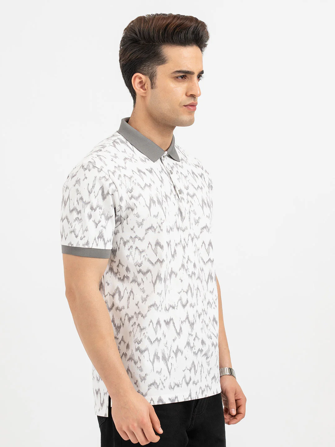 Men's Polo T-Shirt in White And Grey - Image 6