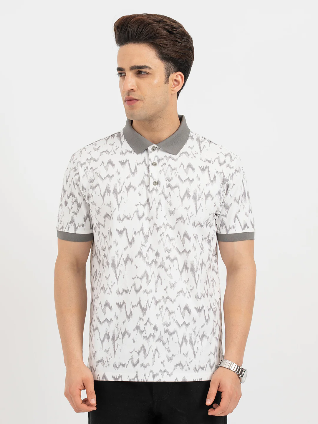 Men's Polo T-Shirt in White And Grey - Image 7