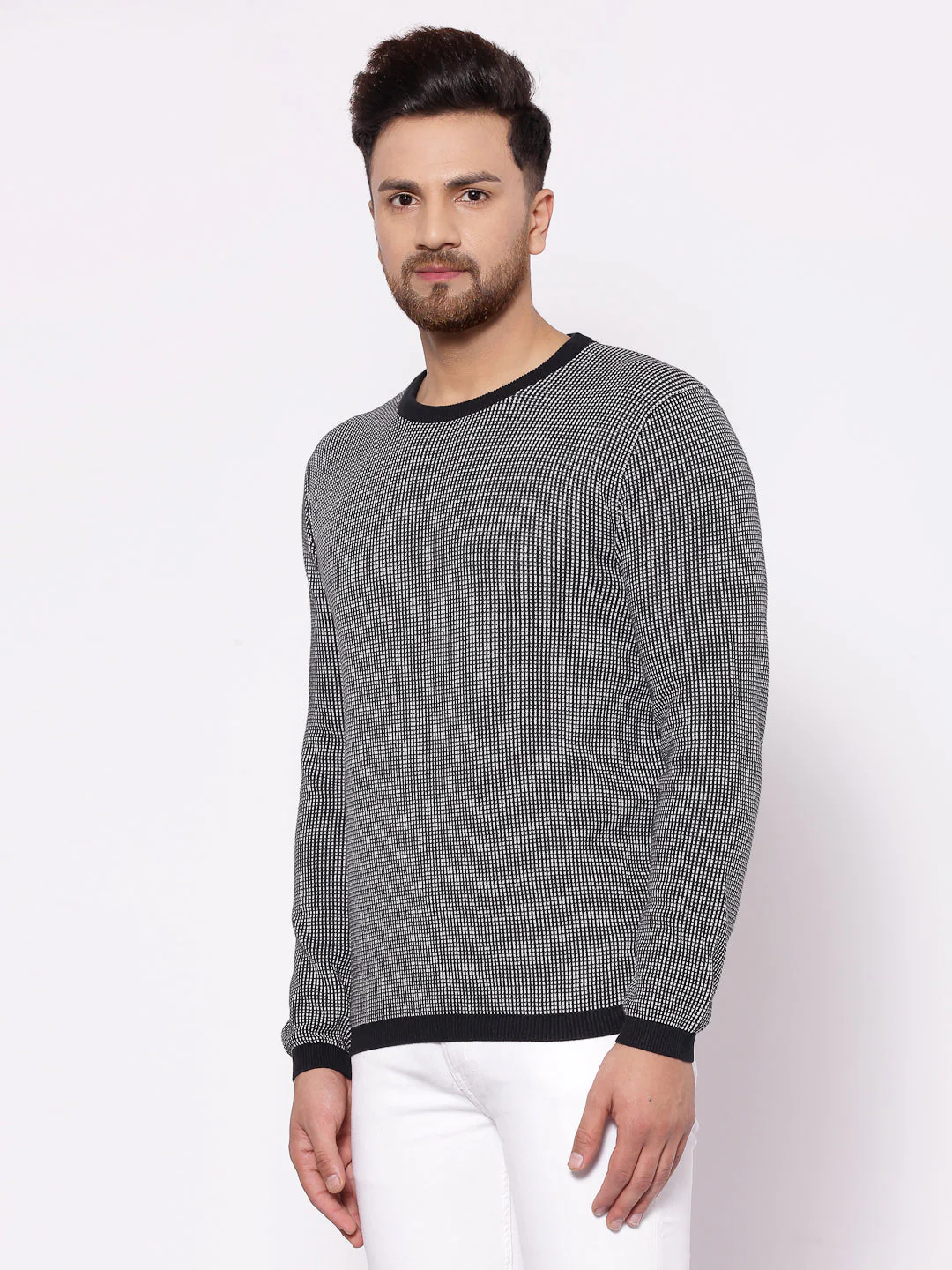 Men's Self Design Black Sweater - Image 2