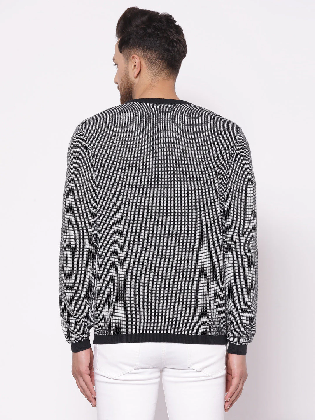 Men's Self Design Black Sweater - Image 3