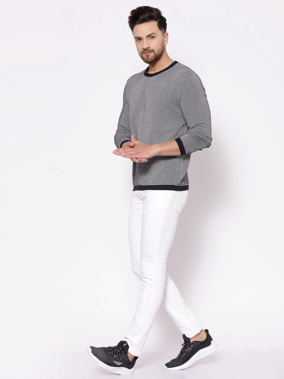 Men's Self Design Black Sweater - Image 4